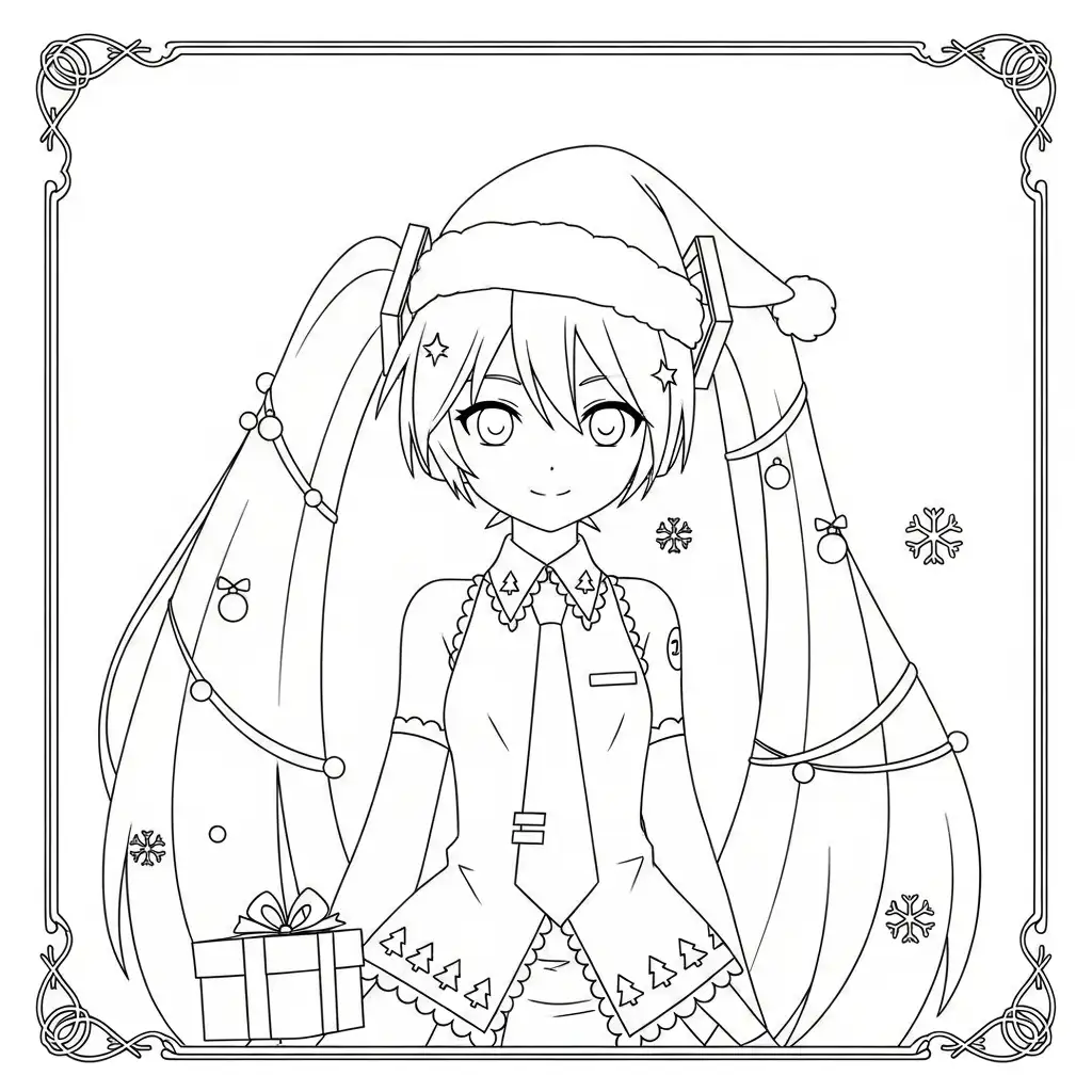 Hatsune Miku de Navidad para colorear para descargar