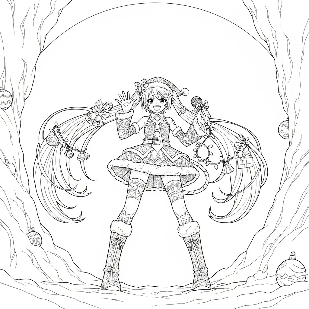 Hatsune Miku de Navidad para colorear en línea