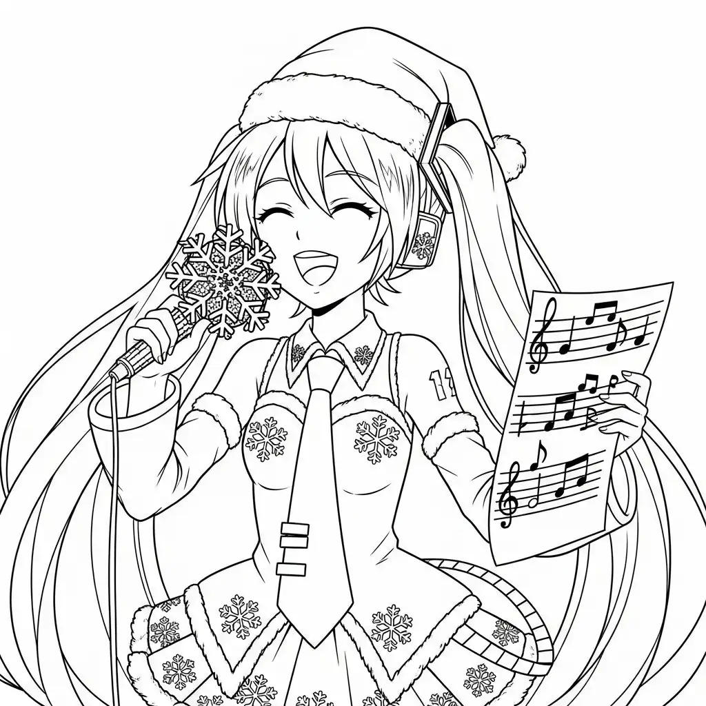 Hatsune Miku de Navidad para colorear para primaria