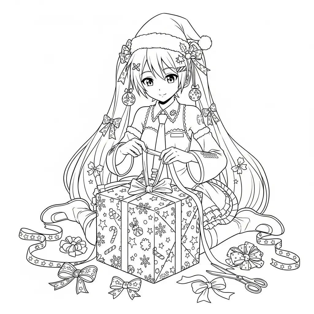Hatsune Miku de Navidad para colorear para imprimir gratis