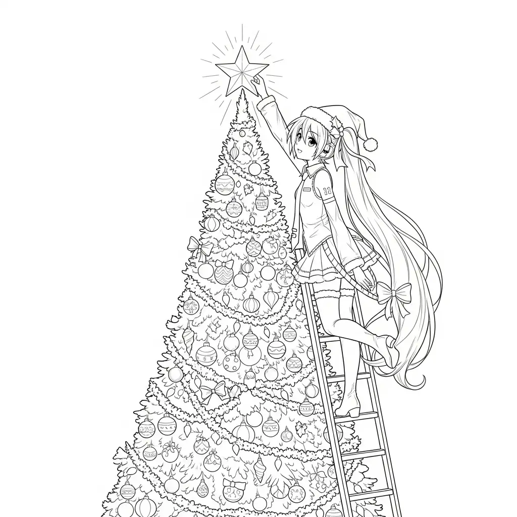 Hatsune Miku de Navidad para colorear gratis para imprimir
