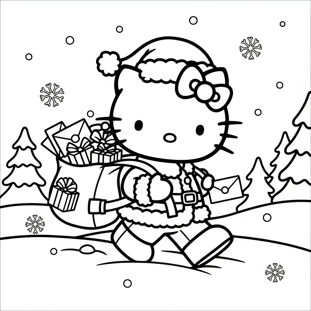 Hello Kitty de Navidad para colorear y dibujo para imprimir