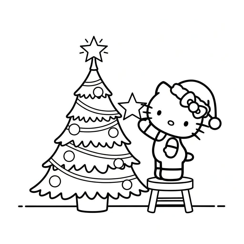 Hello Kitty de Navidad para colorear para niños