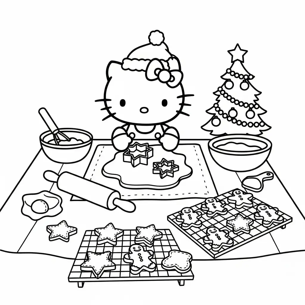 Hello Kitty de Navidad para colorear para imprimir para niño de 4 años