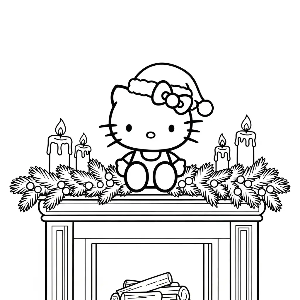 imprimir Hello Kitty de Navidad para colorear gratis
