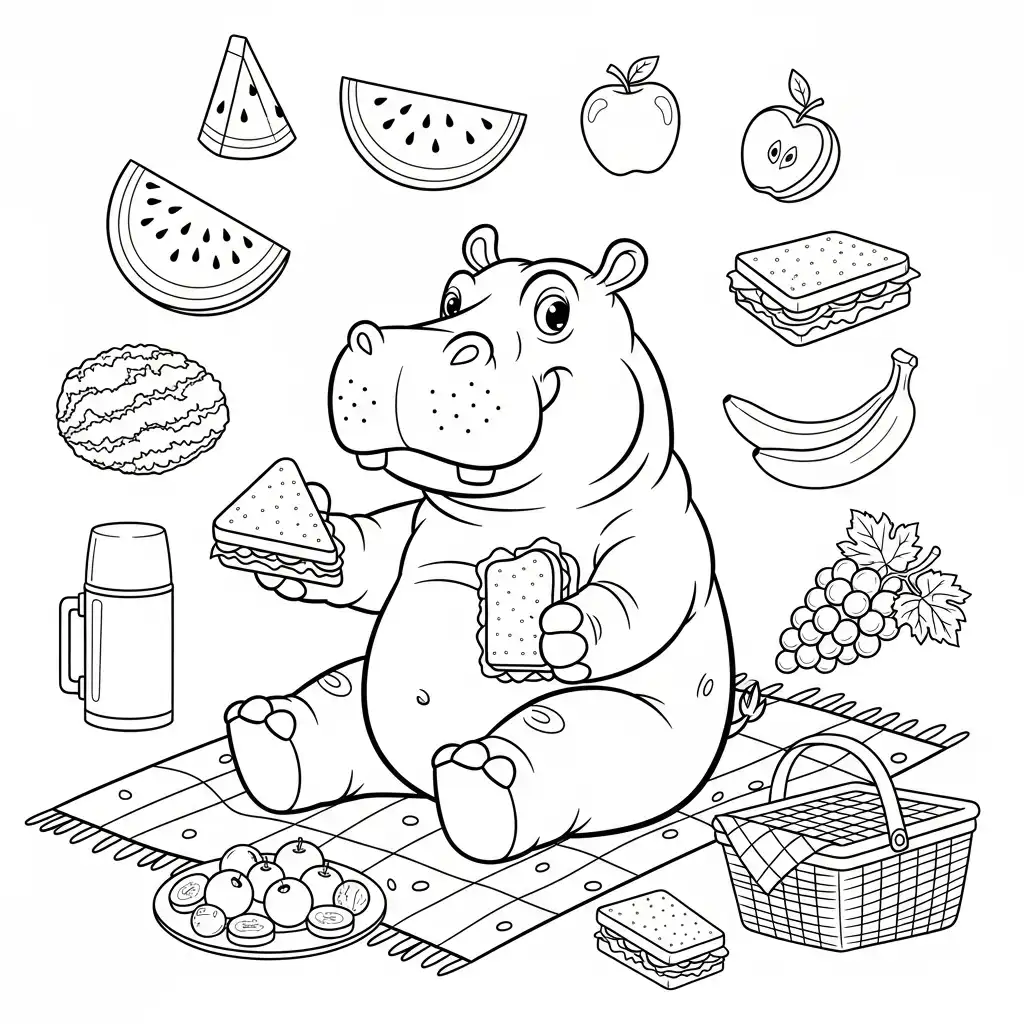 Hipopotamo para colorear para imprimir para niño de 8 años 1