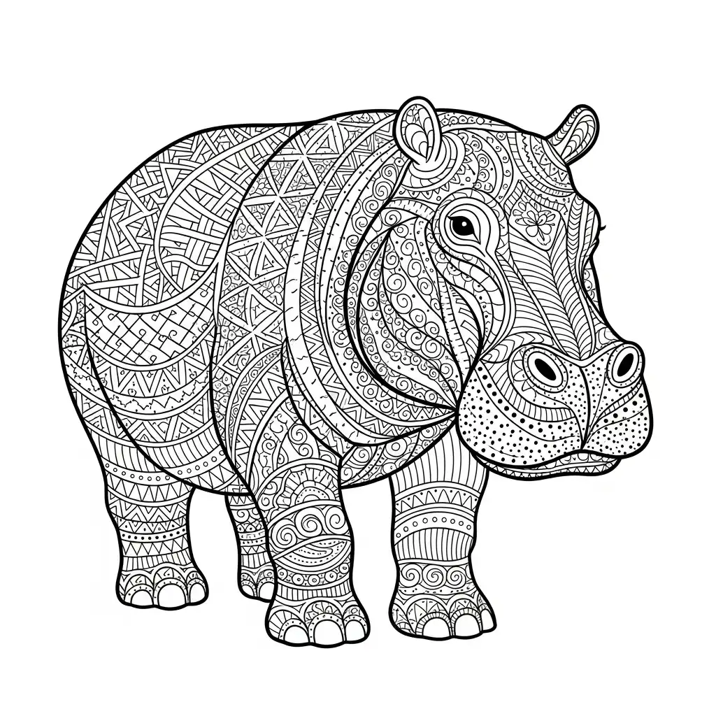 Hipopotamo para colorear para niño de 5 años
