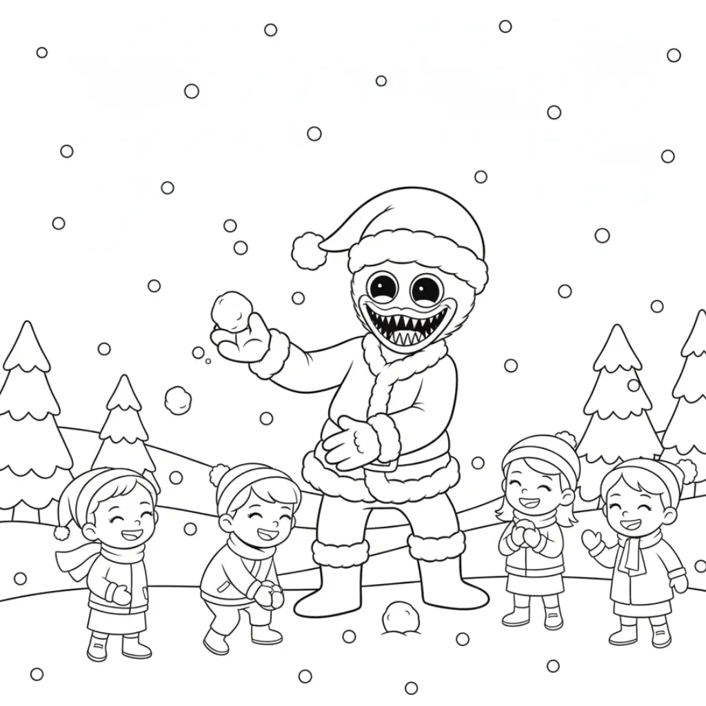 Huggy Wuggy de Navidad 11 para colorear para imprimir para niño de 4 años