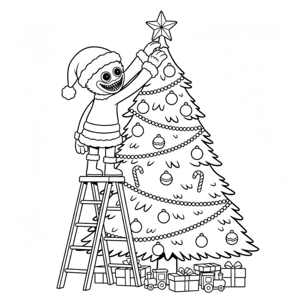 Huggy Wuggy de Navidad 12 para colorear educativo para niño