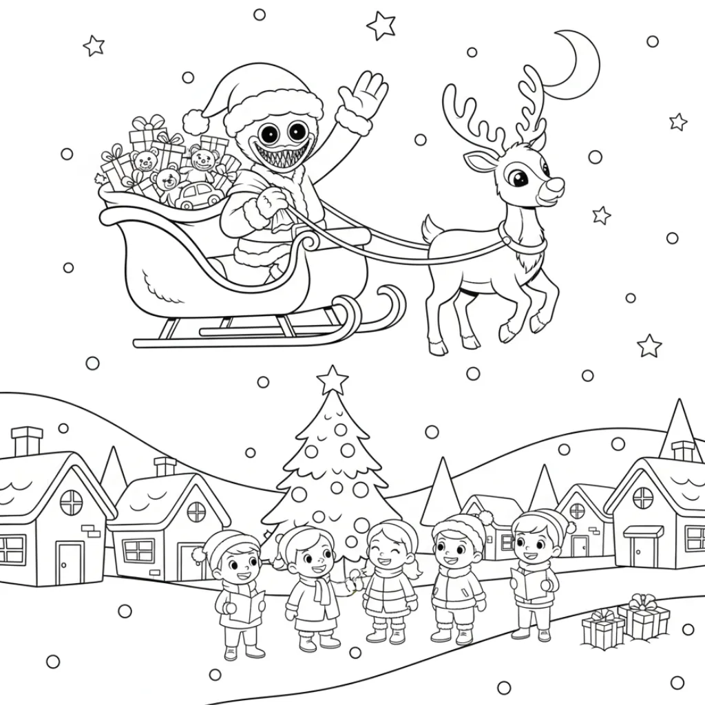Huggy Wuggy de Navidad 5 para colorear para imprimir para niño de 8 años