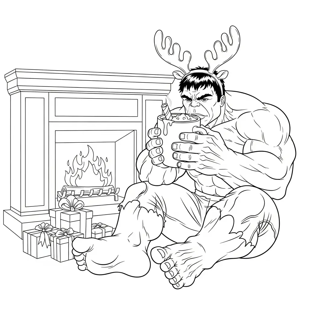 imprimir Hulk de Navidad para colorear para niño