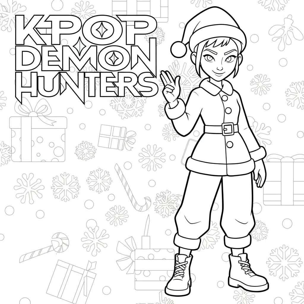 KPop Demon Hunters de Navidad 10 para colorear para imprimir pdf