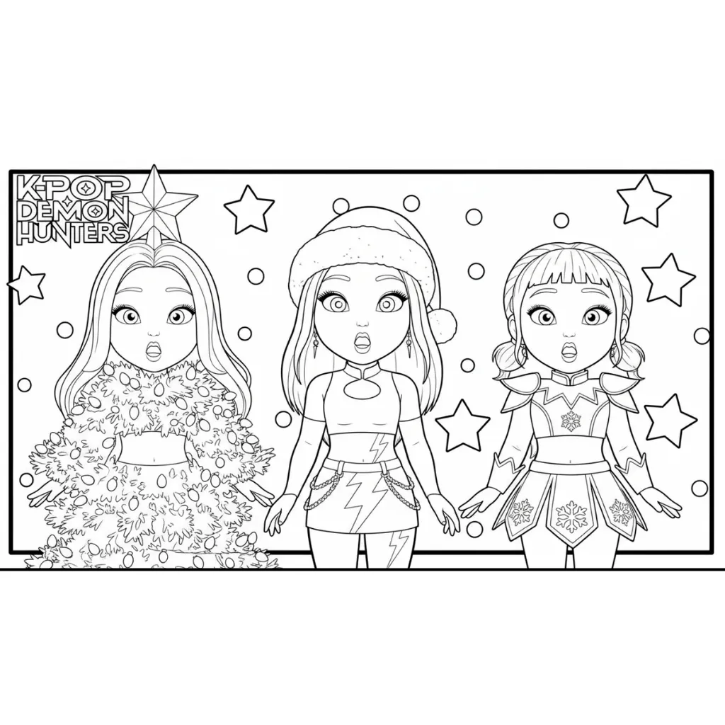 KPop Demon Hunters de Navidad 15 para colorear en línea