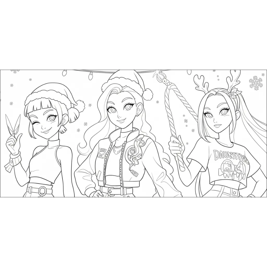 KPop Demon Hunters de Navidad 16 para colorear para imprimir pdf gratis