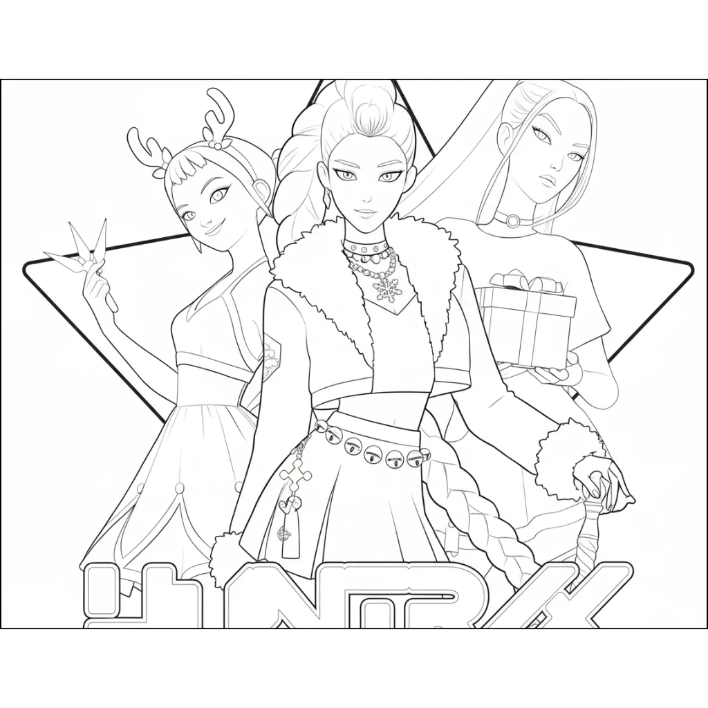 KPop Demon Hunters de Navidad 21 para colorear para imprimir para niño de 4 años