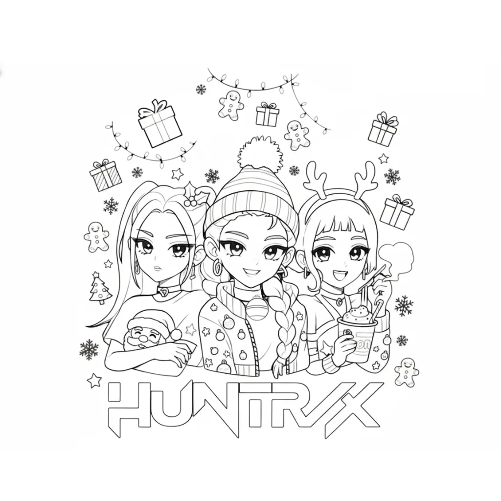 KPop Demon Hunters de Navidad 24 de niño para colorear para imprimir