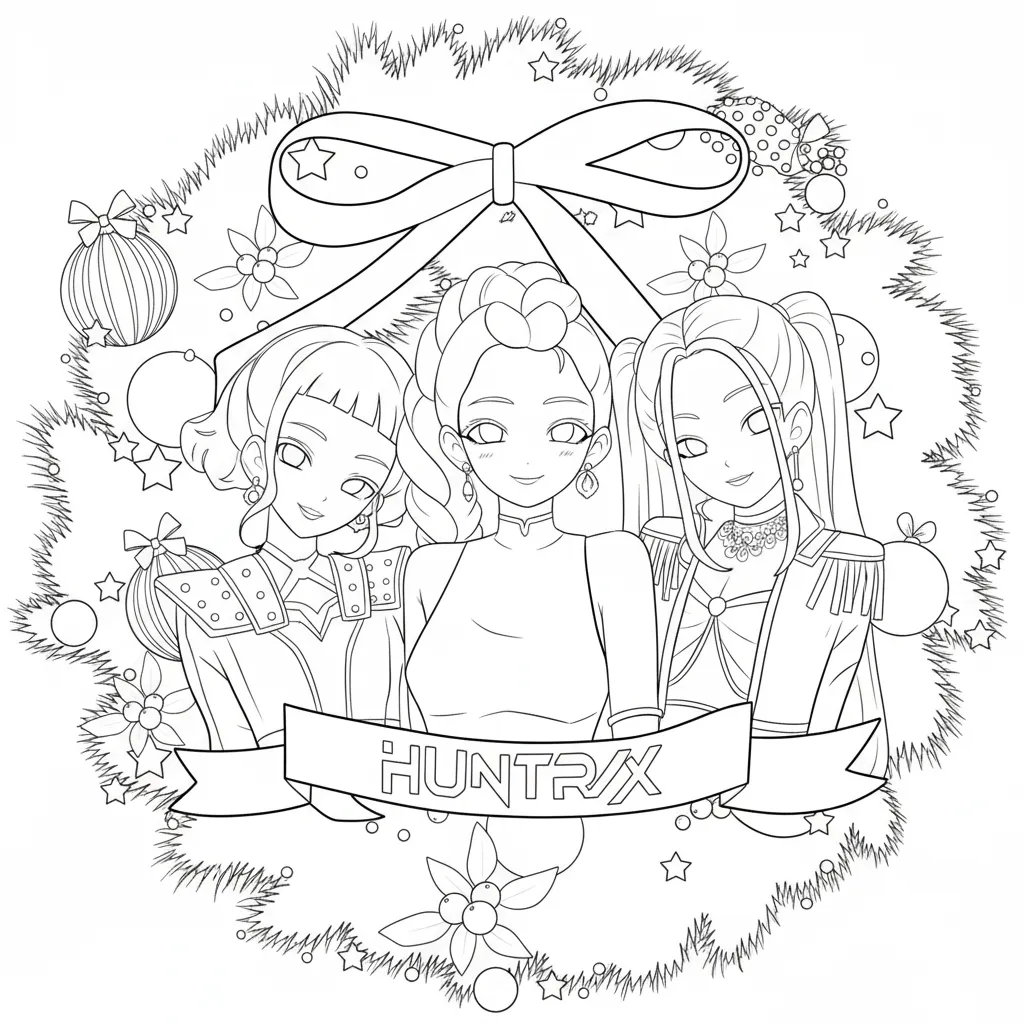 KPop Demon Hunters de Navidad 25 para colorear para imprimir kawaii