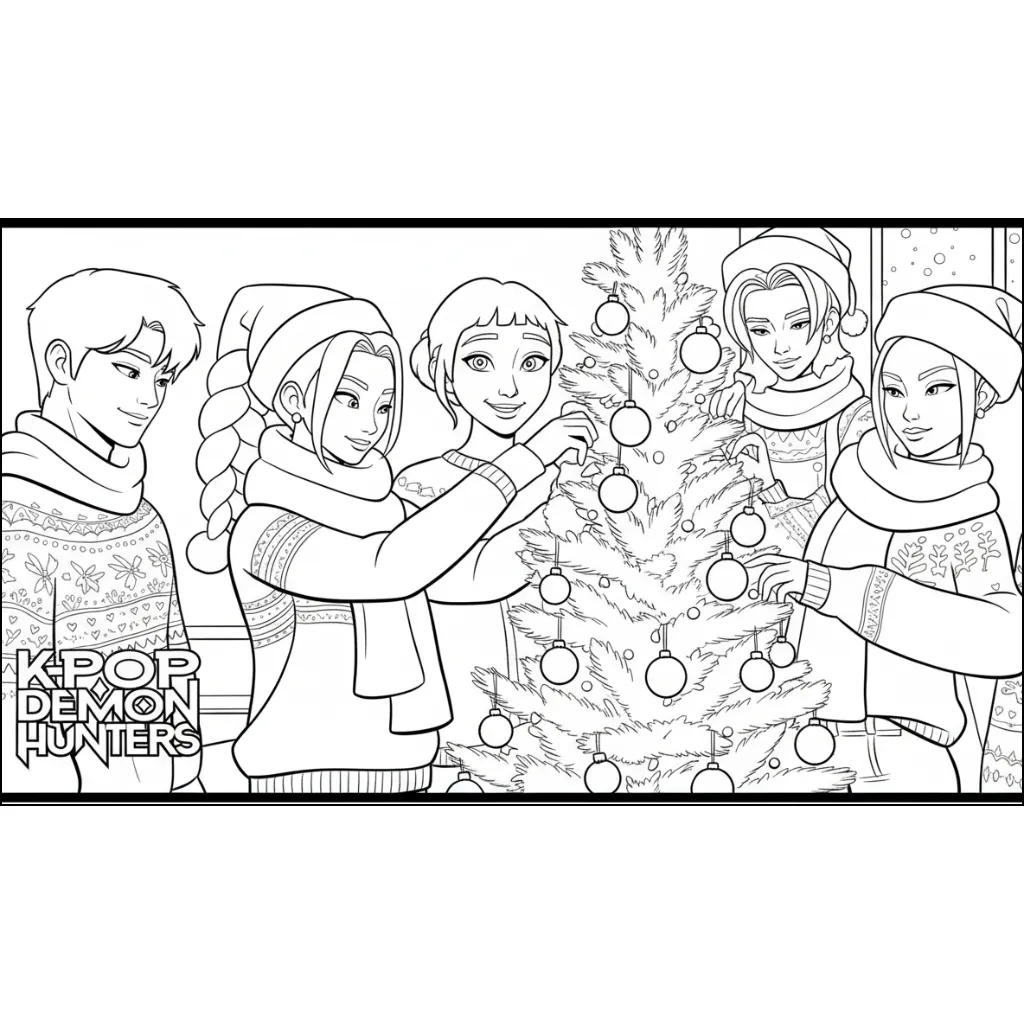 para imprimir KPop Demon Hunters de Navidad 8 para colorear gratis