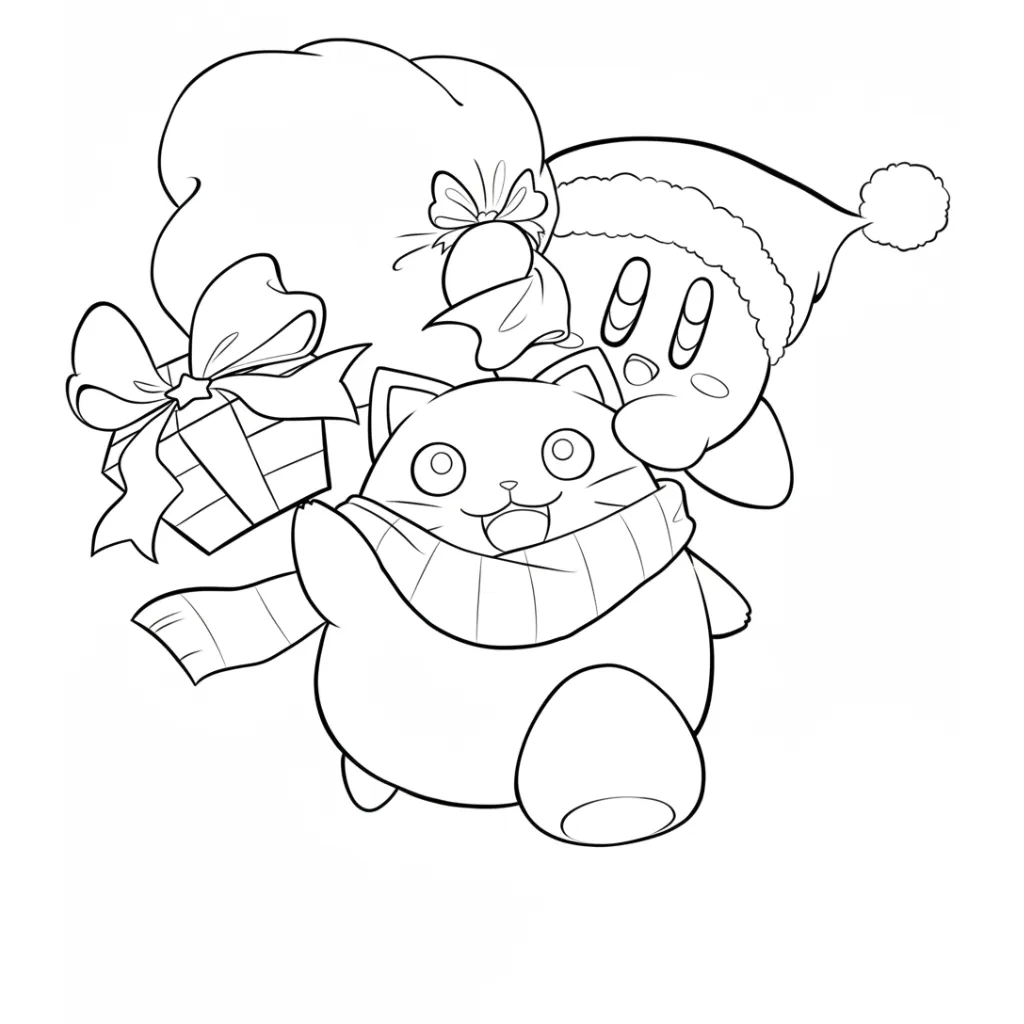 Kirby de Navidad 1 para colorear para niño de 8 años