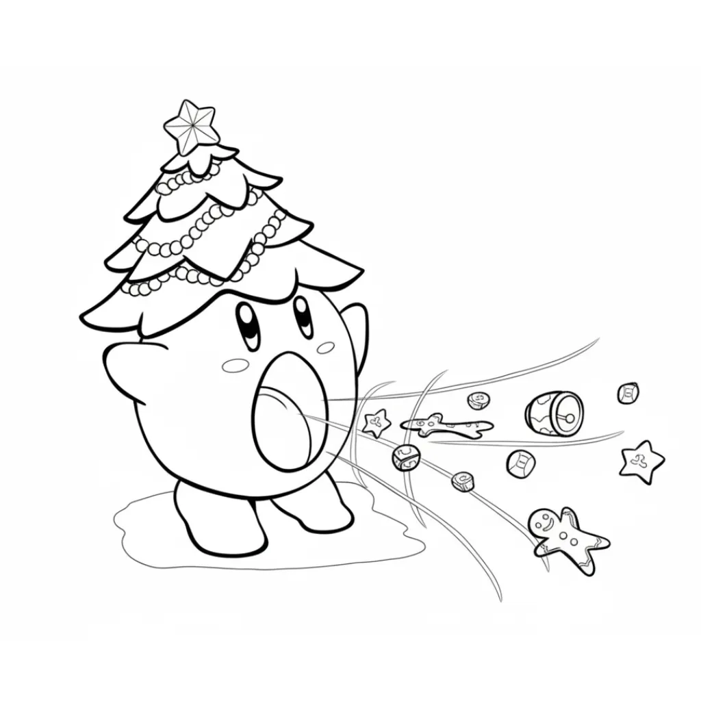 Kirby de Navidad 10 para colorear para niños para imprimir