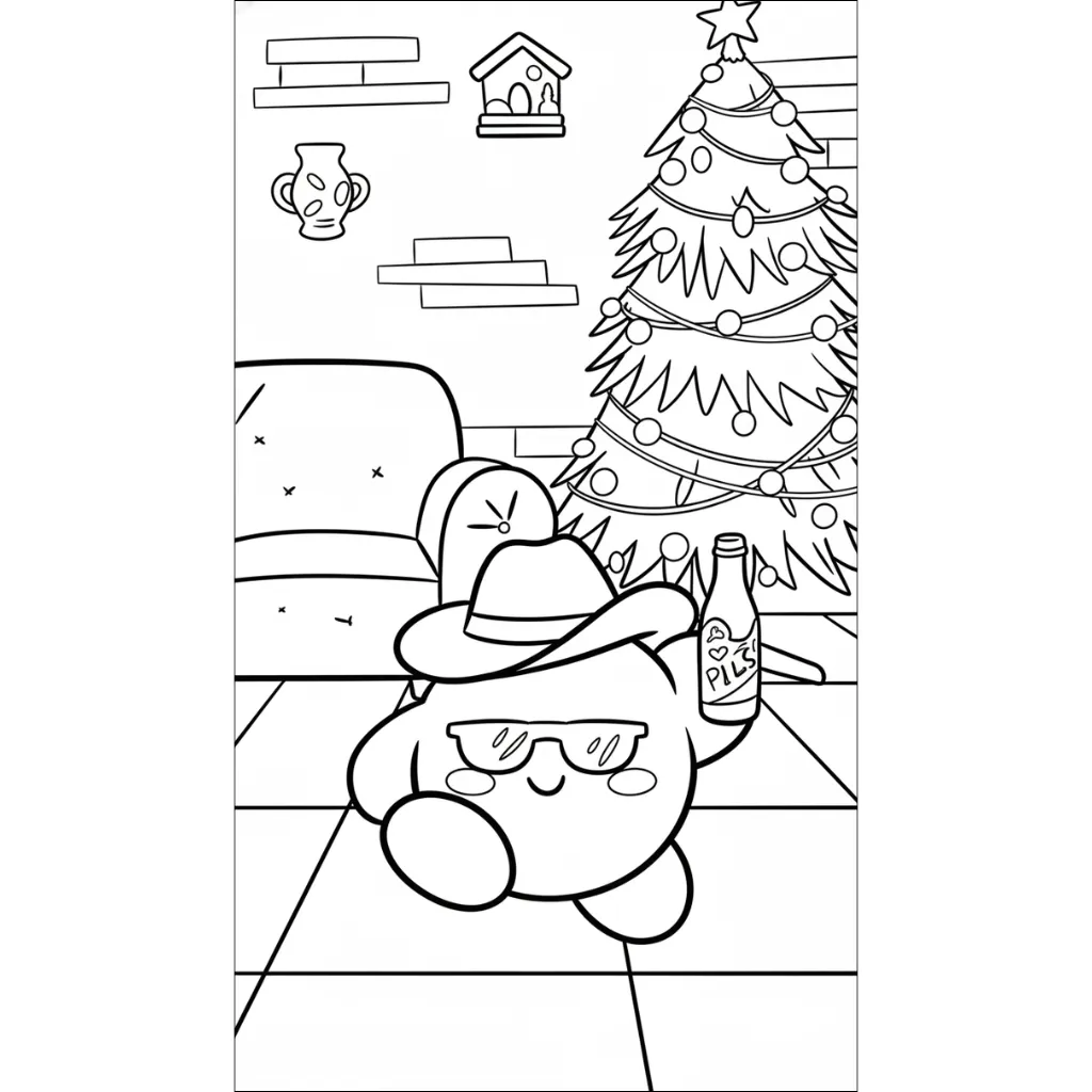 Kirby de Navidad 11 para dibujar e imprimir
