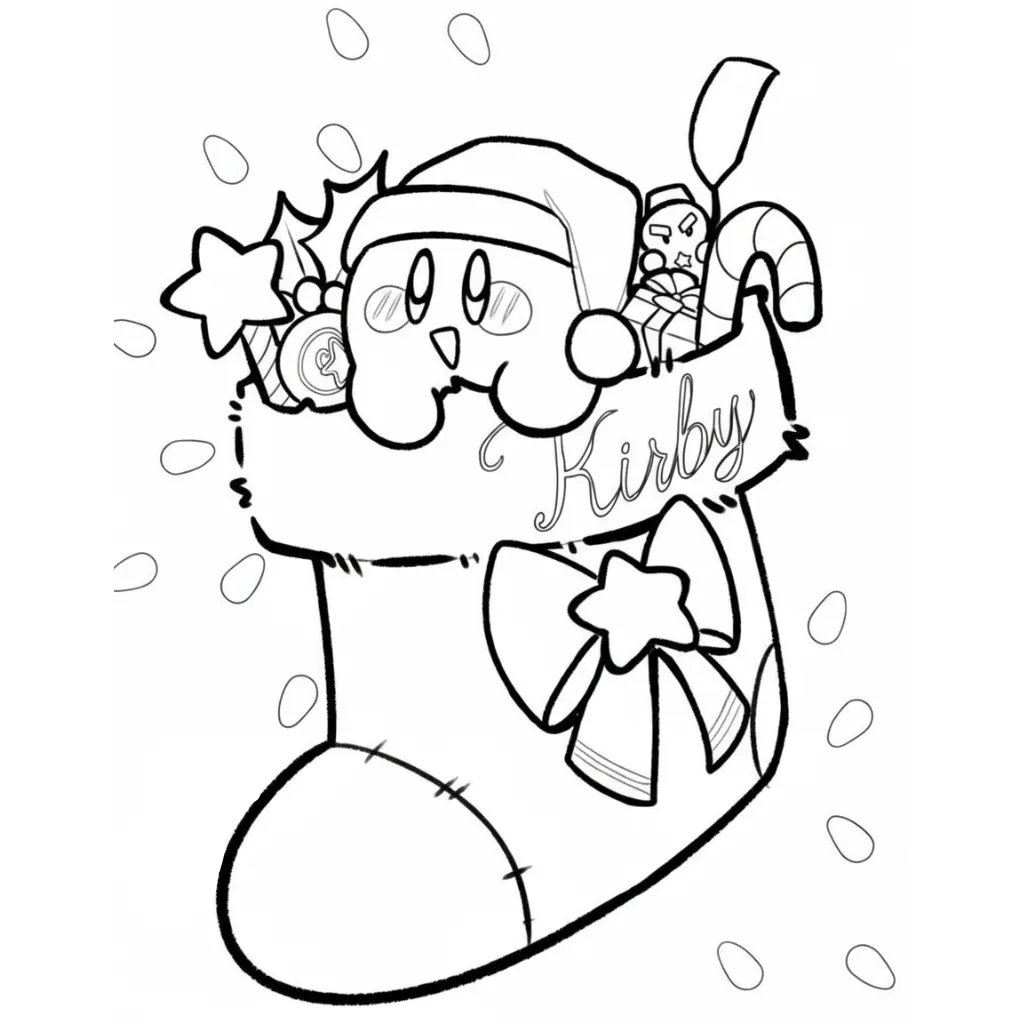 Kirby de Navidad 13 para colorear y dibujo para imprimir