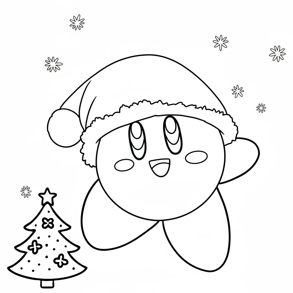 Kirby de Navidad 2 para colorear para niños para imprimir