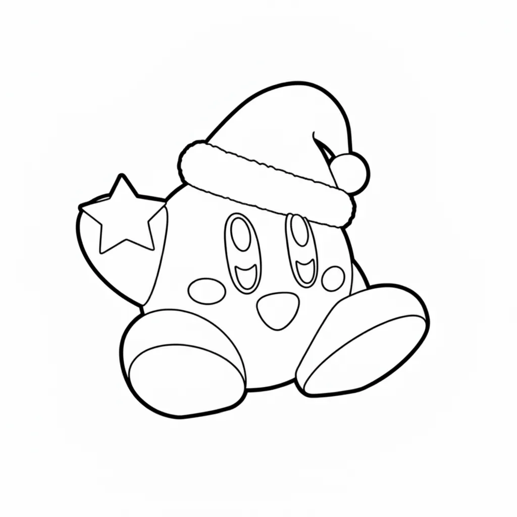Kirby de Navidad 20 para colorear educativo para niño