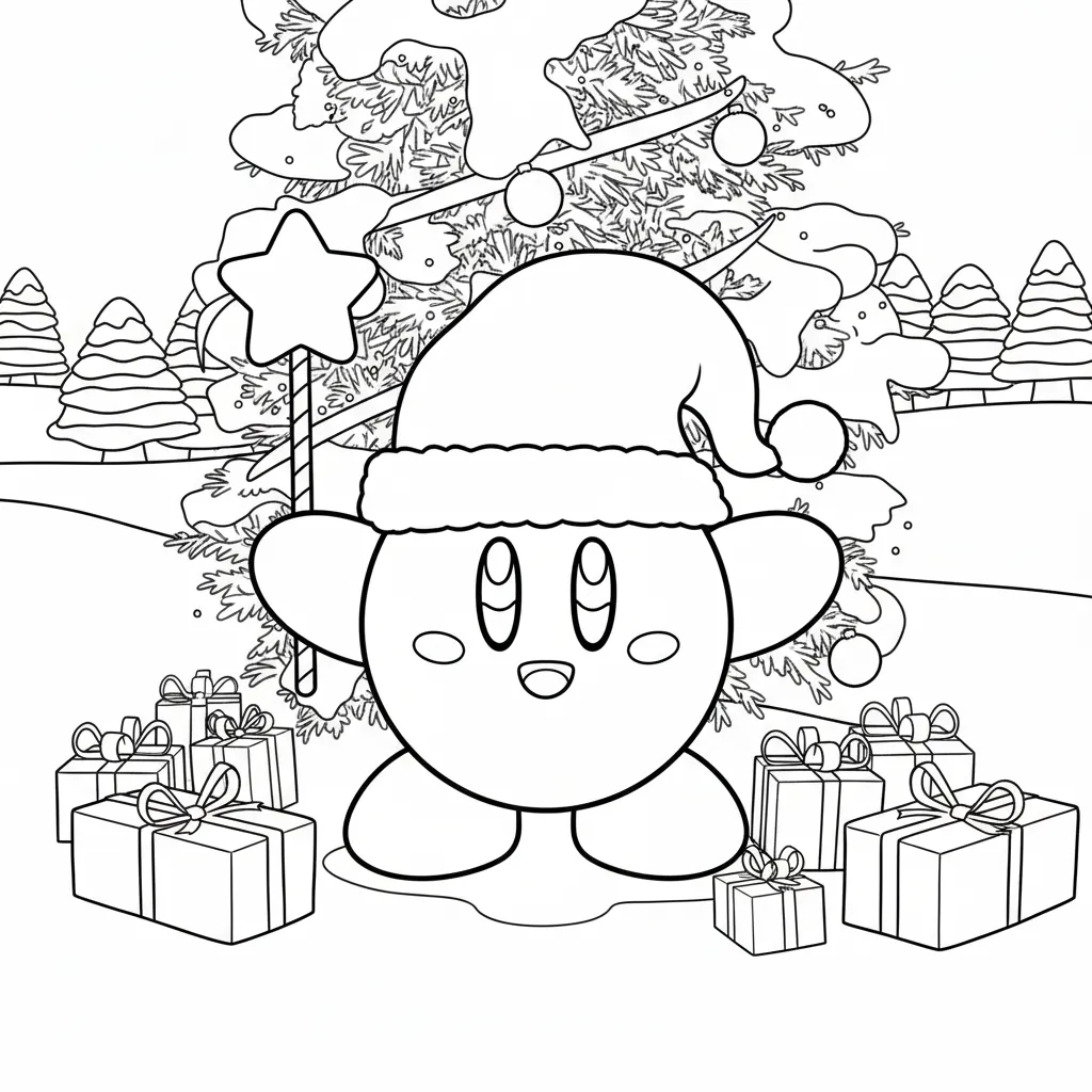 Kirby de Navidad 9 para colorear para imprimir pdf gratis