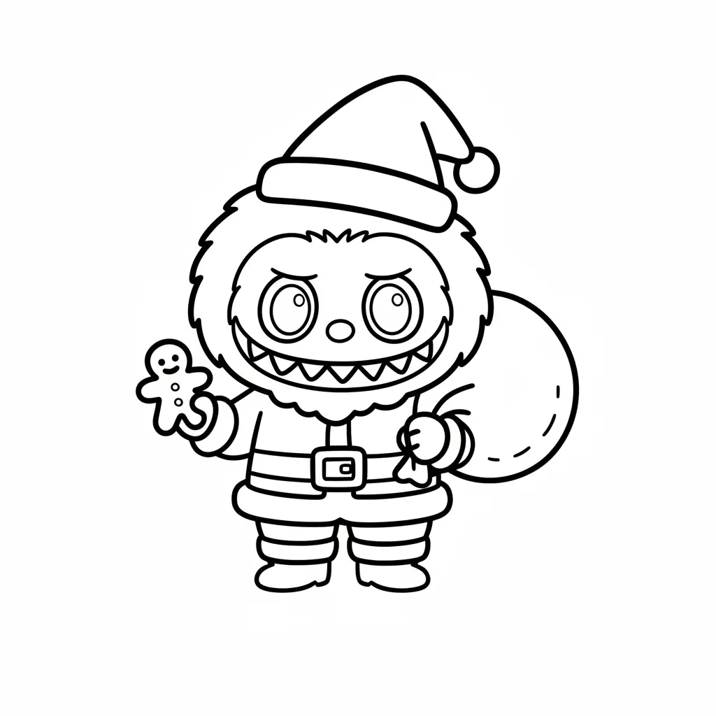 Labubu de Navidad para colorear para imprimir para niño de 9 años