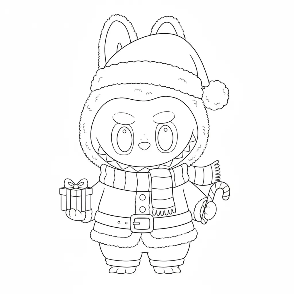 para imprimir Labubu de Navidad para colorear gratis