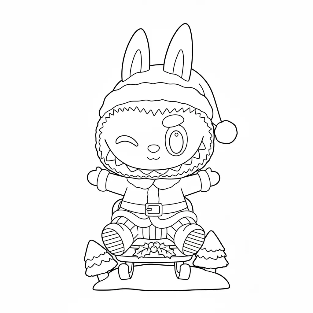 Labubu de Navidad para colorear para imprimir para niño de 4 años 1