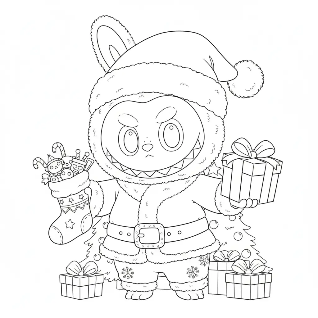 Labubu de Navidad para colorear para imprimir para niño de 4 años 2