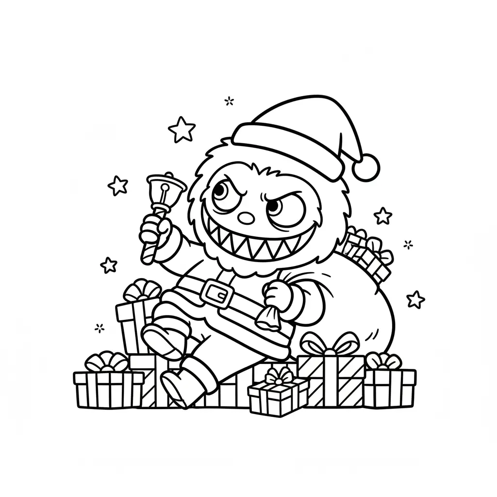 Labubu de Navidad para colorear y recortar para imprimir gratis