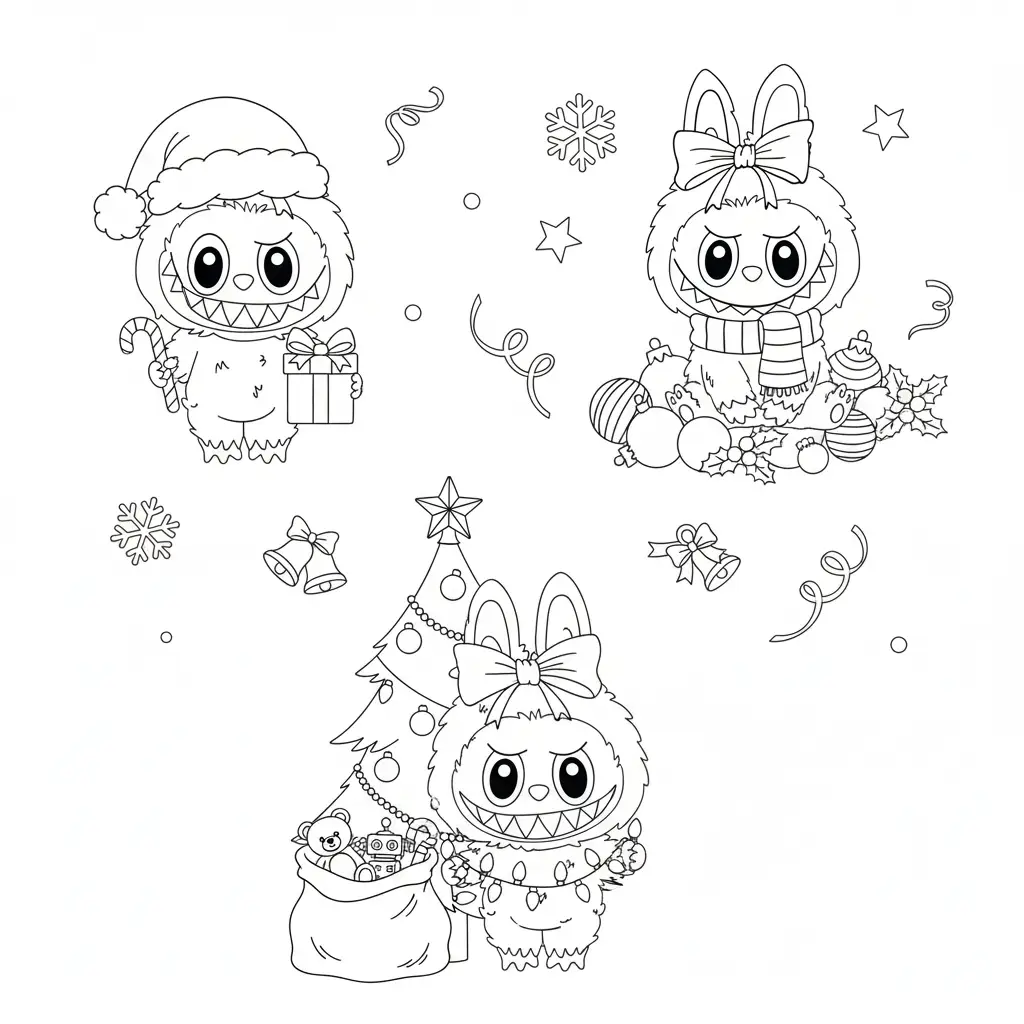 Labubu de Navidad para colorear para imprimir kawaii
