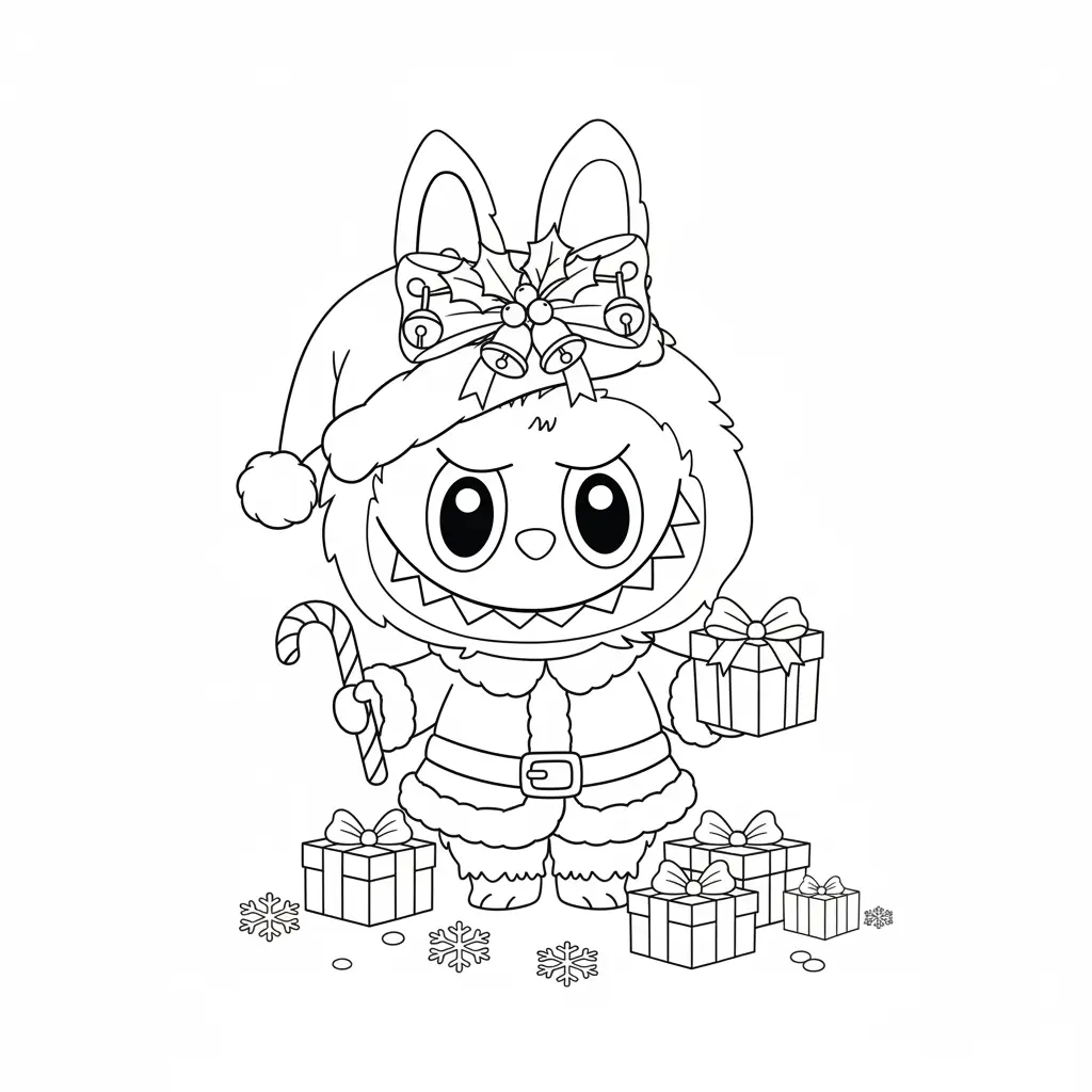 Labubu de Navidad de niño para colorear para imprimir 1