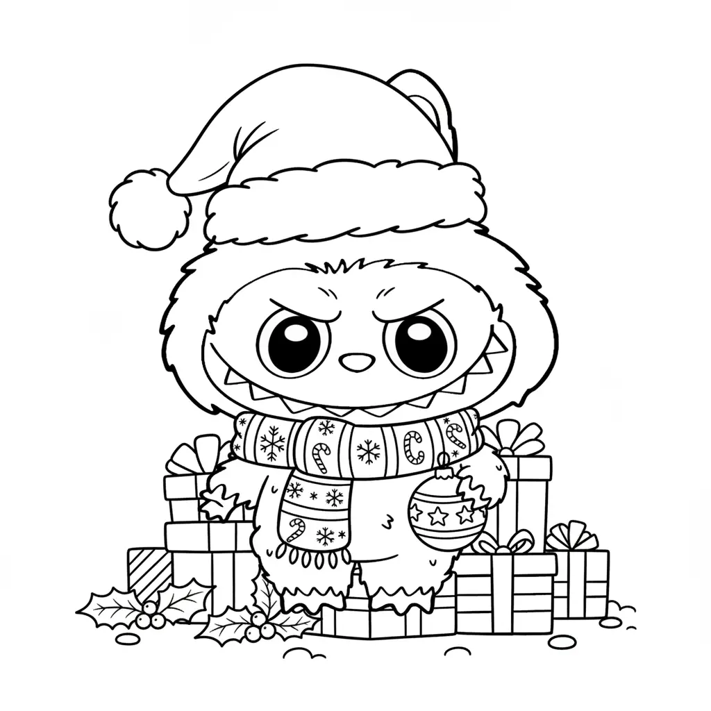 Labubu de Navidad para colorear para imprimir para niño de 12 años 1