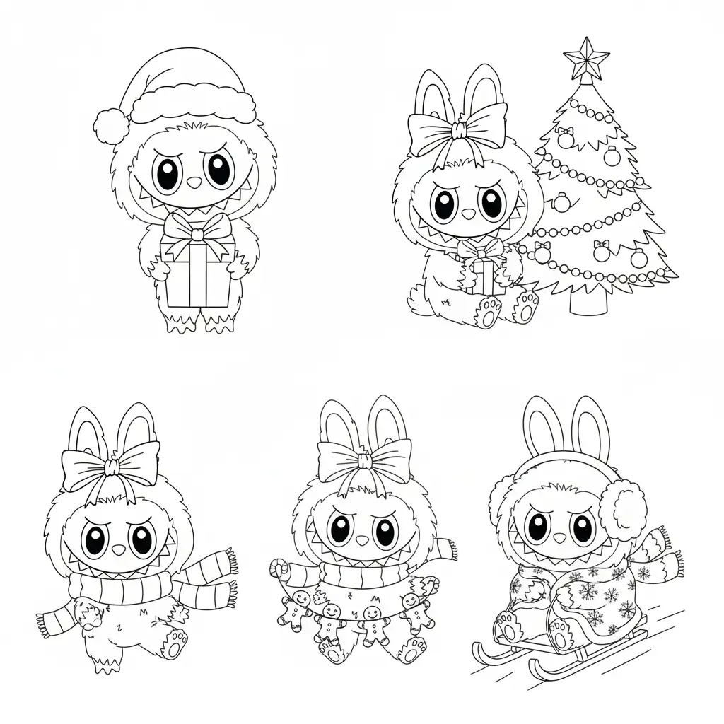 Labubu de Navidad para colorear para imprimir para niño de 4 años 3
