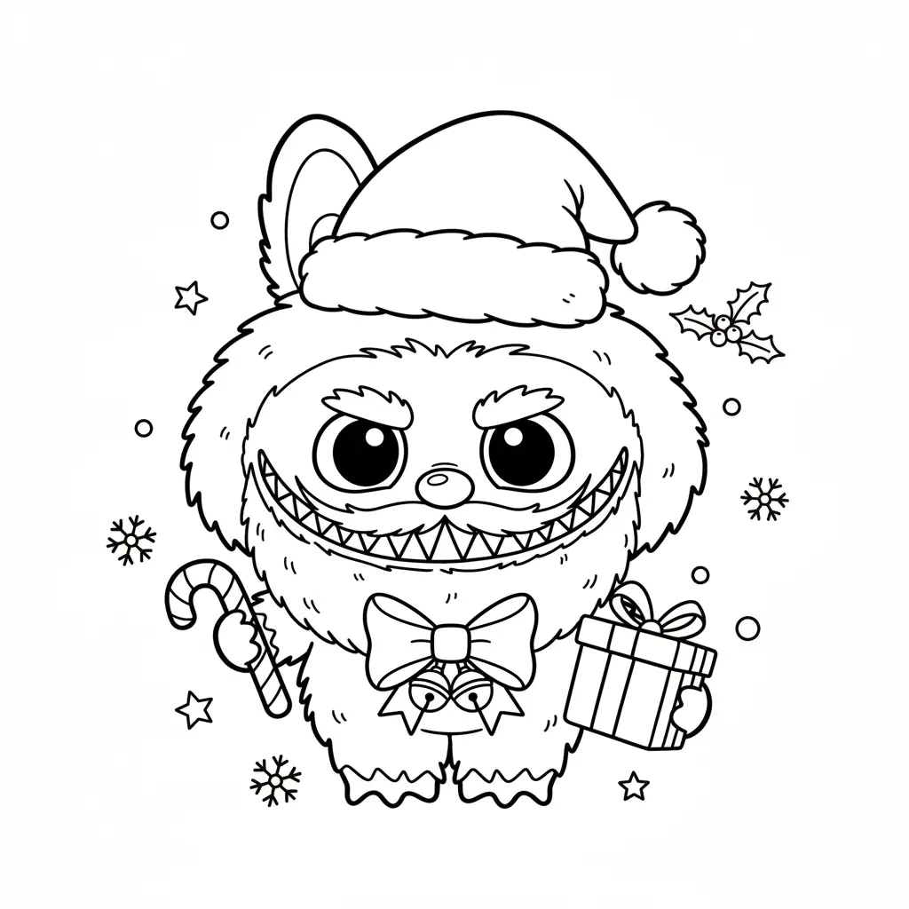 Labubu de Navidad para colorear y recortar para imprimir gratis 1