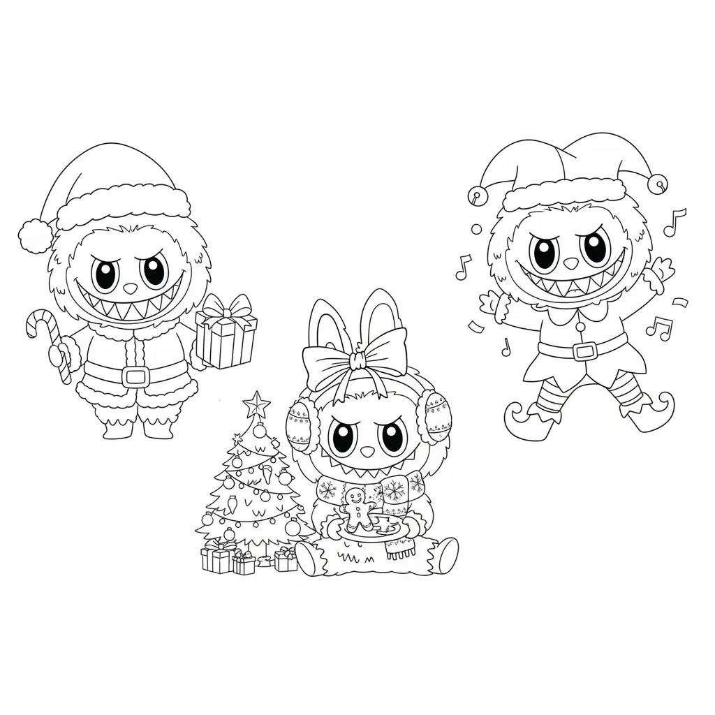 Labubu de Navidad para colorear para imprimir