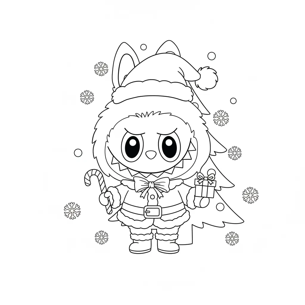 imagen para colorear Labubu de Navidad niño 1