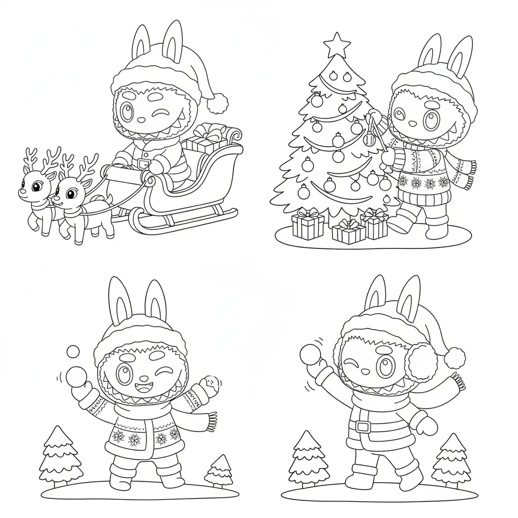 Labubu de Navidad para colorear para imprimir para niño de 2 años