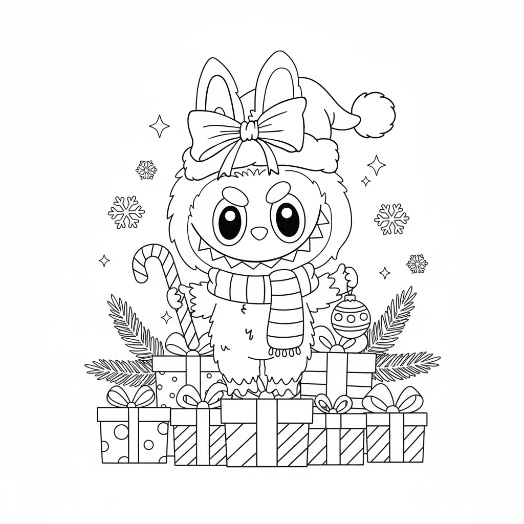 Labubu de Navidad para colorear para niño de 10 años