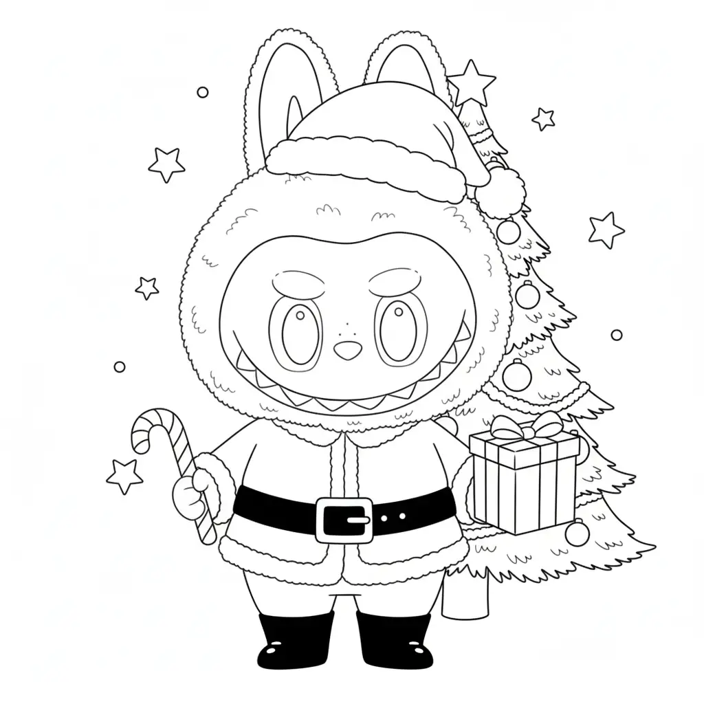 Labubu de Navidad para colorear para imprimir para niño de 9 años 1