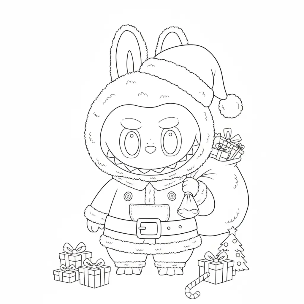 Labubu de Navidad para colorear para imprimir para niño de 2 años 1