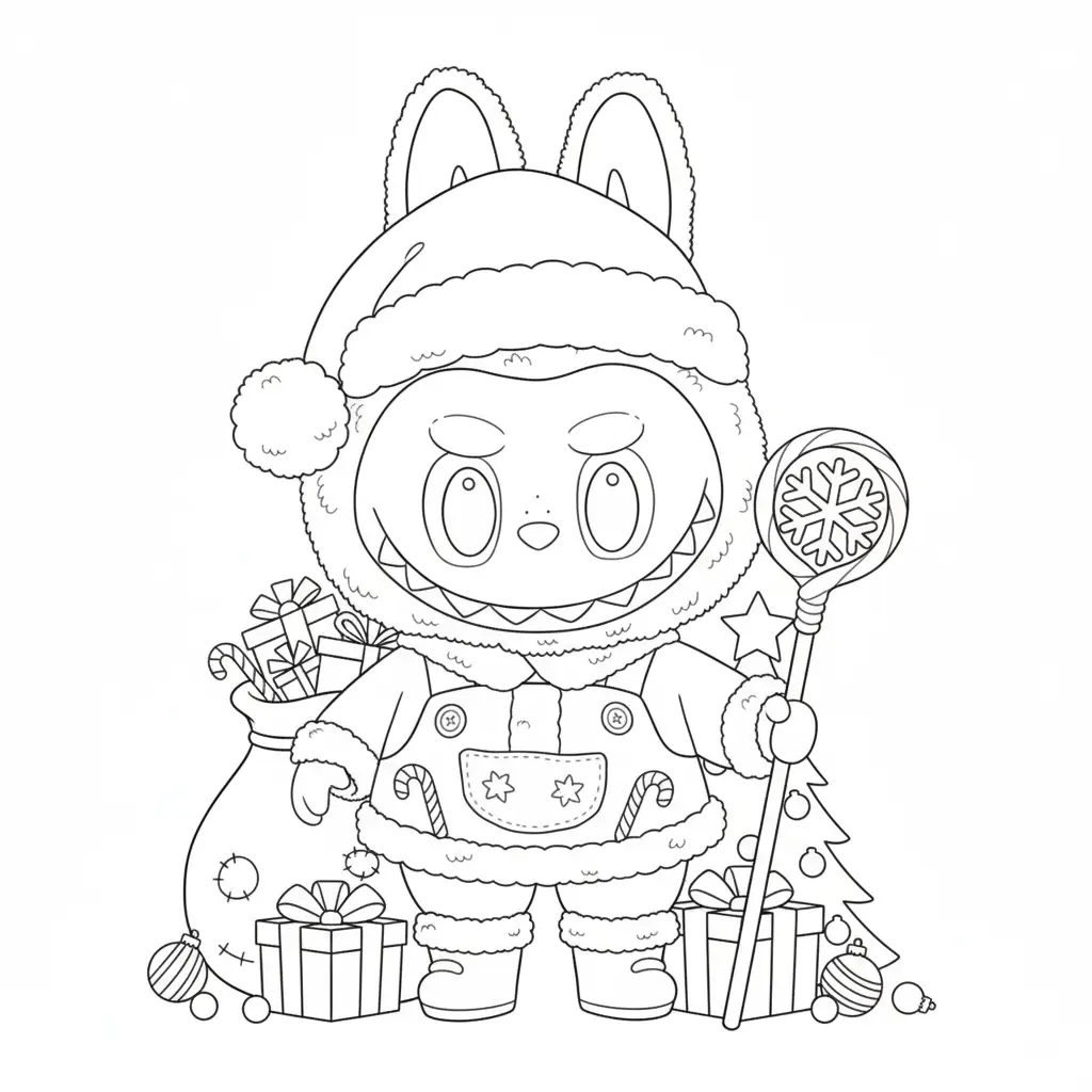 Labubu de Navidad para colorear en línea