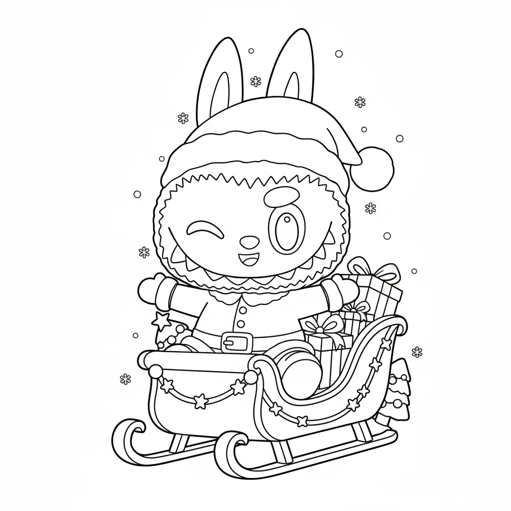 Labubu de Navidad para colorear para niños para imprimir
