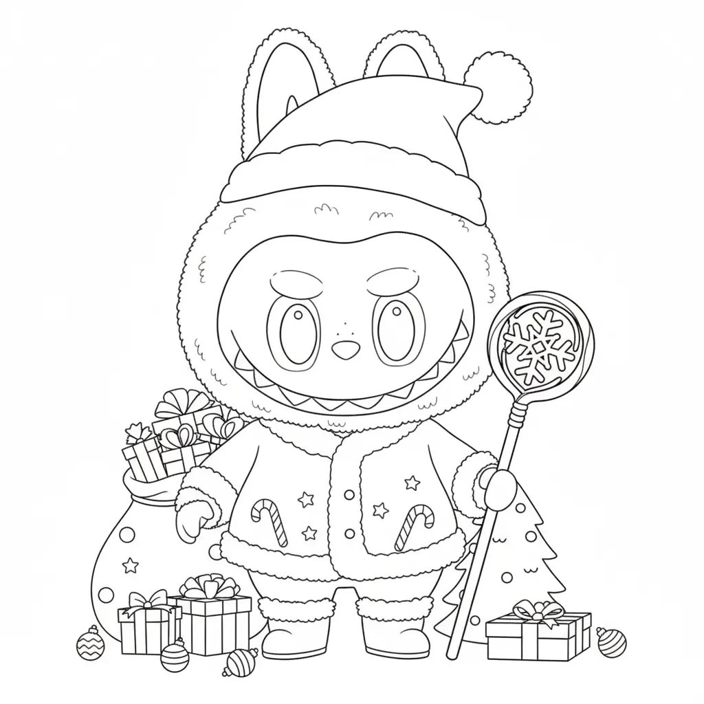 Labubu de Navidad para colorear y dibujo para imprimir
