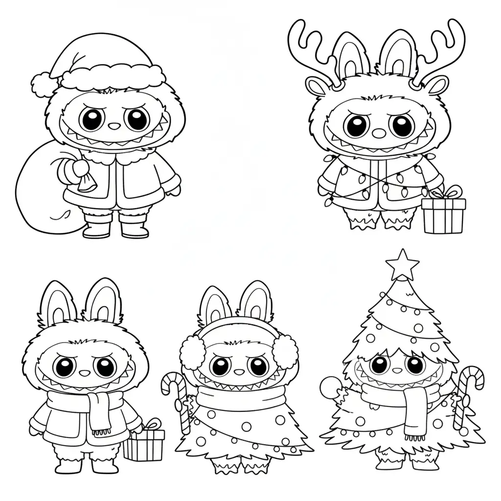 imprimir Labubu de Navidad para colorear