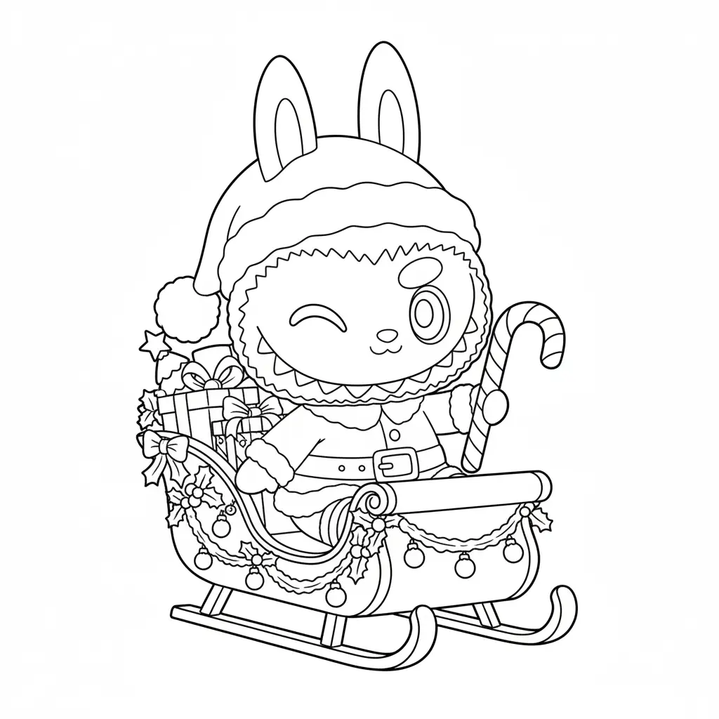Labubu de Navidad para colorear para imprimir para niño de 12 años